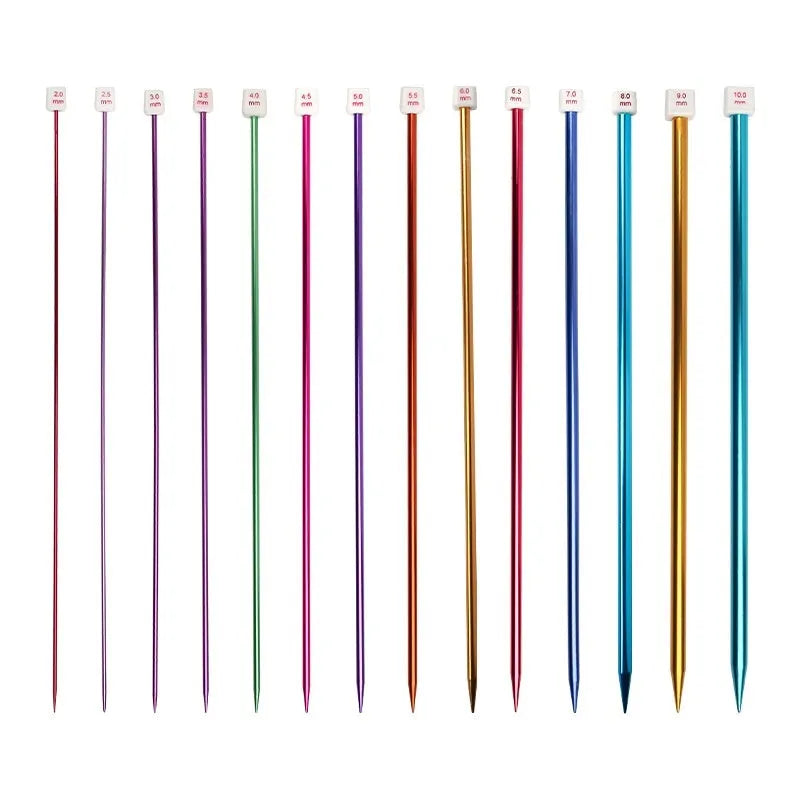 Extended reach crochet hook set showing metal caps and size range from 2.0mm to 10.0mm
