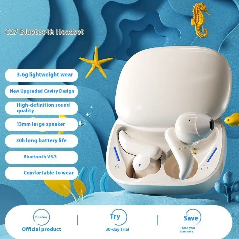 C27 in-ear noise reduction true wireless Bluetooth headset silicone earbuds with digital display in black colour showing charging case