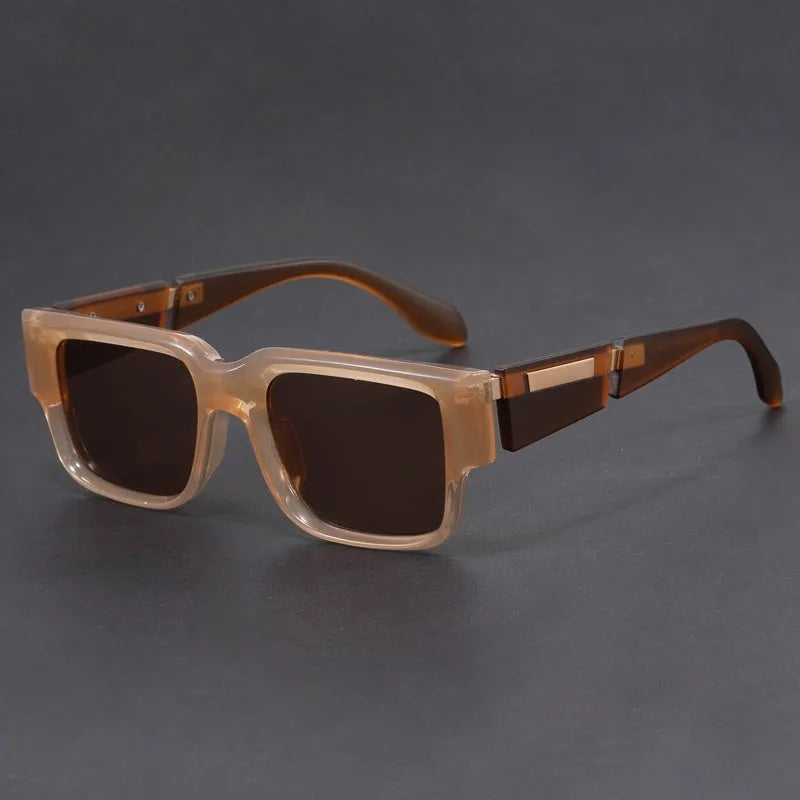 Gray blue square thick frame sunglasses with retro design and UV protection