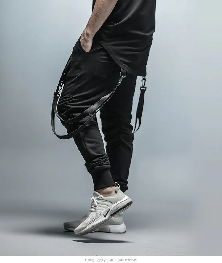 Black fashion fitness men's tapered pencil pants with belt size M to XXL