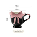 Ceramic heart bow mug in black pink colour with 350ml capacity