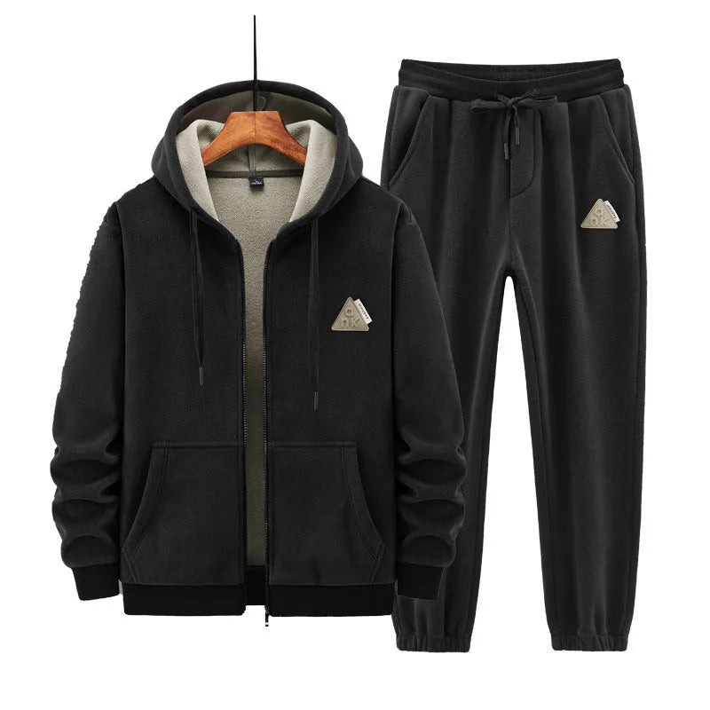 Grey hooded cashmere-style sweater and matching trousers casual sports suit set