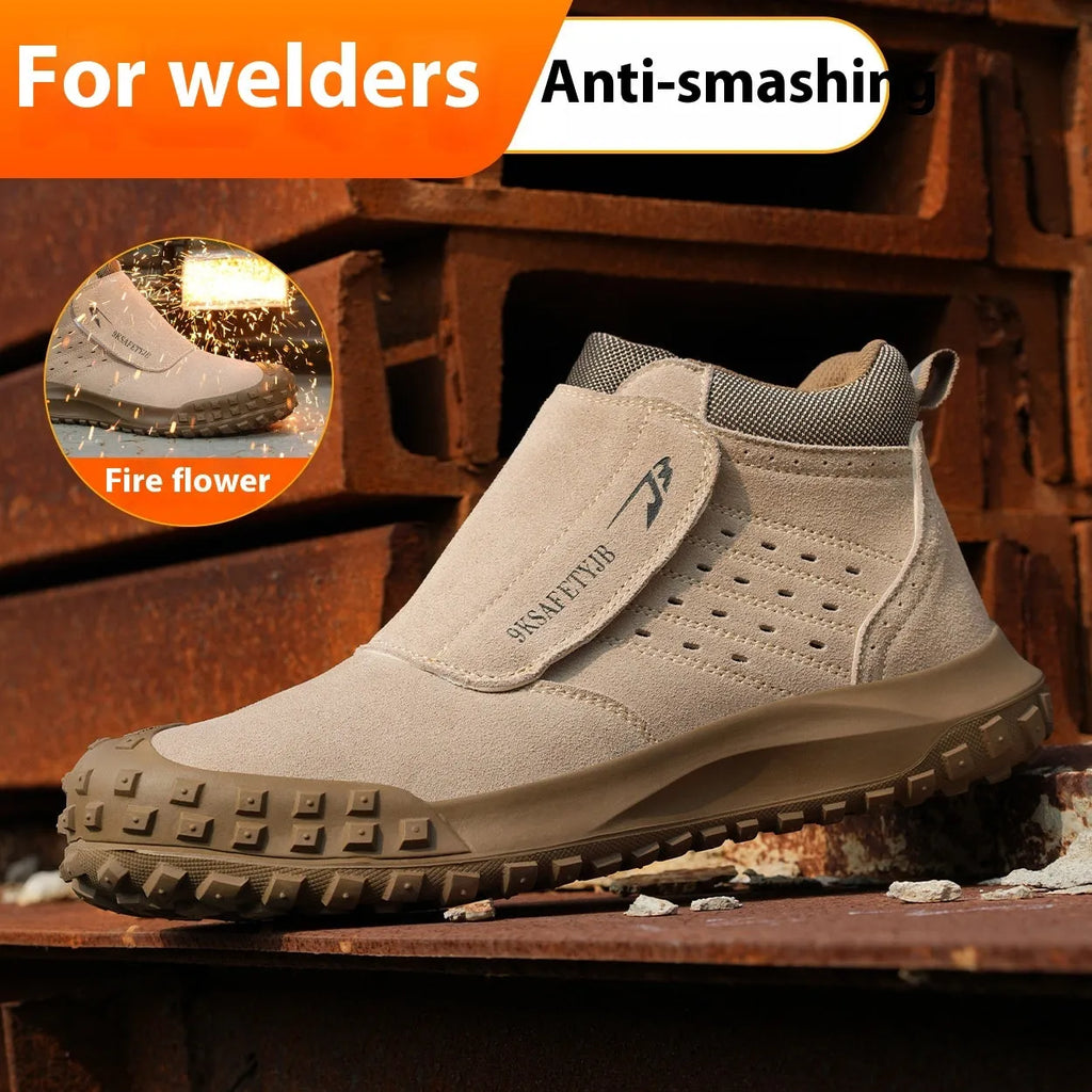 Four Seasons lightweight low-top welder safety boots in sand colour with steel toe cap and lace-up front.