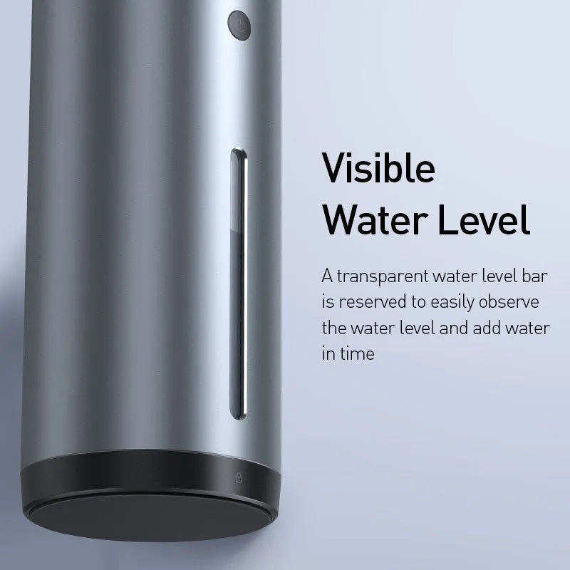 Black and dark grey aluminium alloy car diffuser humidifier with USB cable.
