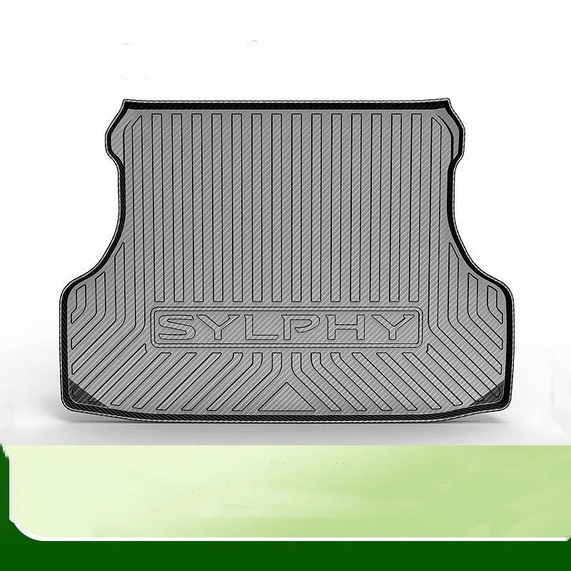 Black carbon fibre pattern TPE car trunk protector mat for vehicle boot floor.