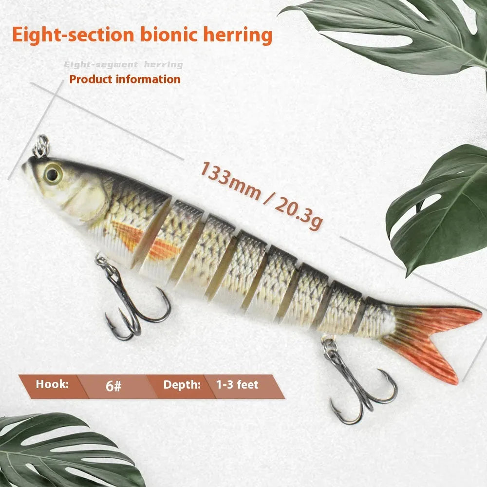 Eight Fish hard plastic fishing lure measuring 133mm, shown in a selection of available colour options.