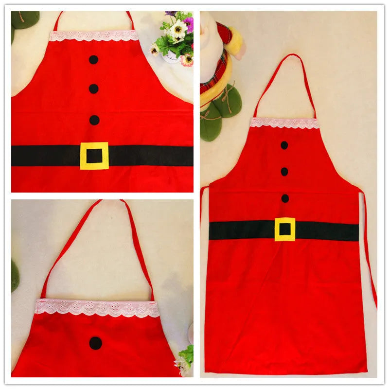 Red Merry Christmas print polyester apron for adult and children's kitchen use