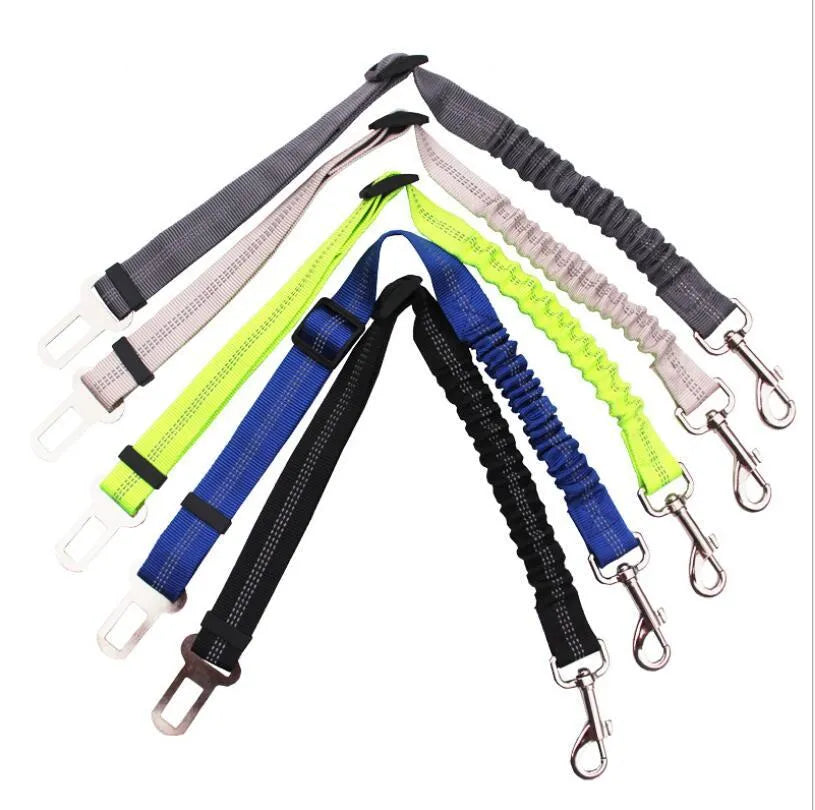 Adjustable dog seat belt harness with elastic safety rope in beige colour