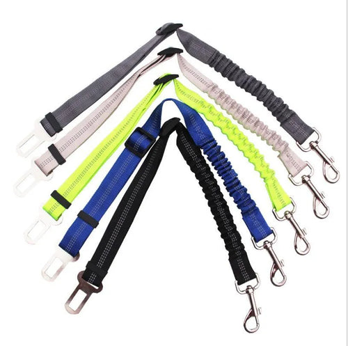 Adjustable dog seat belt harness with elastic safety rope in beige colour