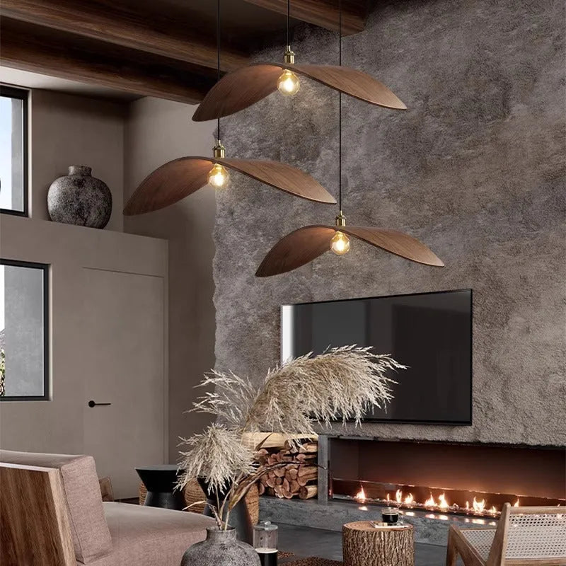 Japanese Zen walnut chandelier for living room or dining room with 38cm to 85cm diameter options