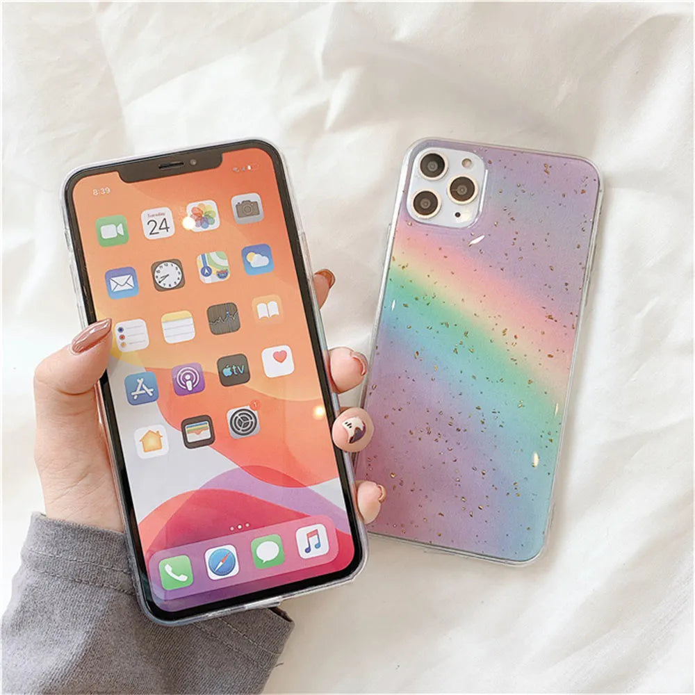 Rainbow gradient striped TPU phone case for iPhone models with Japanese-Korean style design