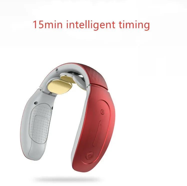Small red and white intelligent cervical massager with battery, for neck, back, and leg massage.