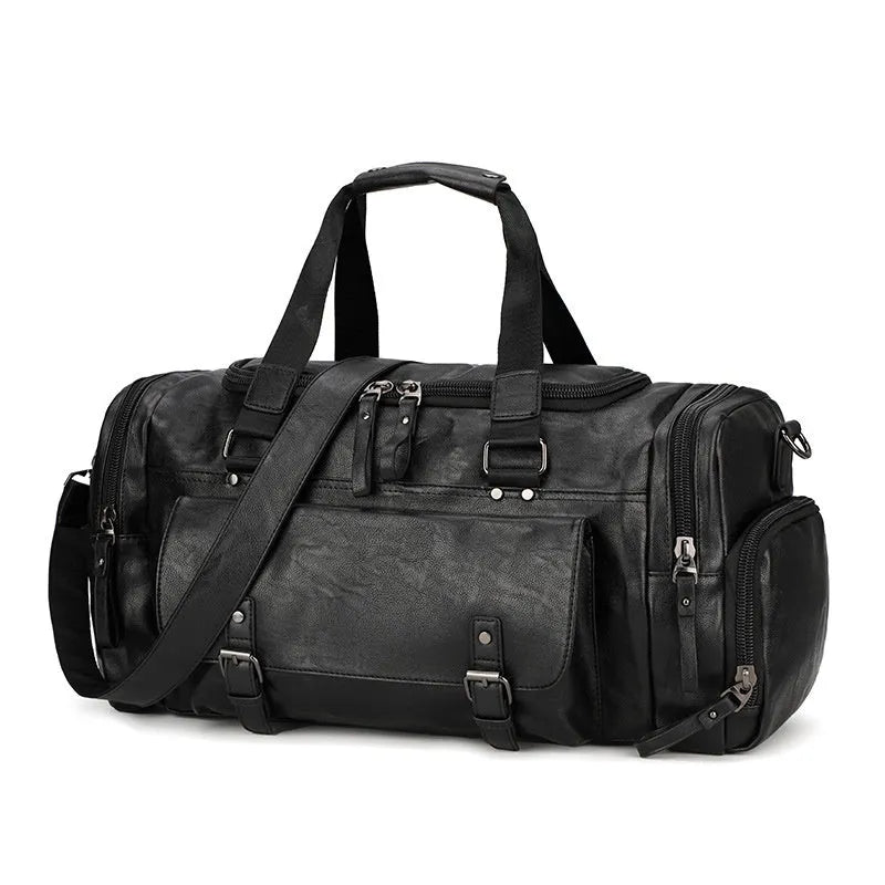 Black large capacity PU travel shoe bag with zip and removable ventilated lining.