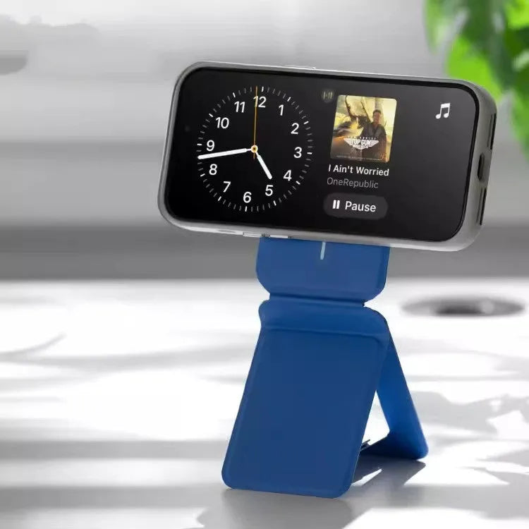 Slim black magnetic phone holder case with MOVAS leather texture on a magnetic car mount.