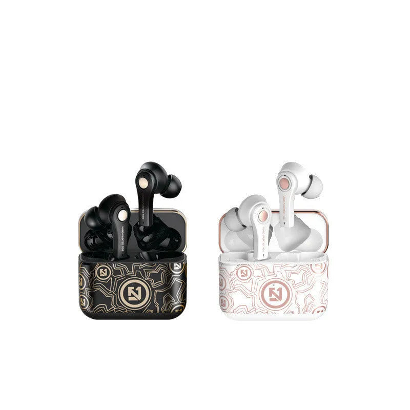 Black and white TWS touch wireless in-ear headphones with charging case