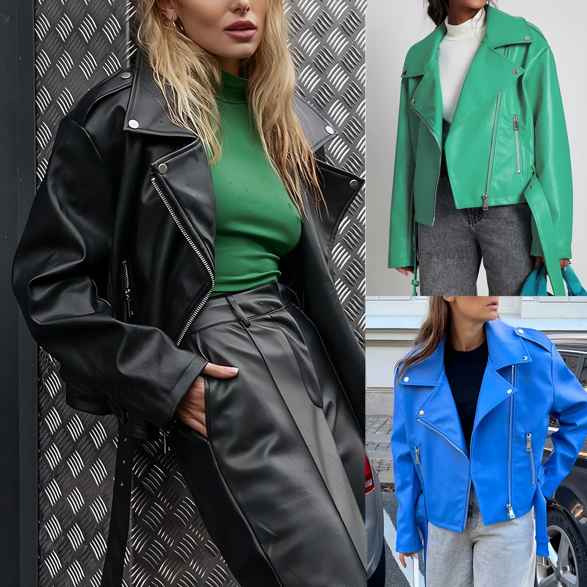 Punk style short jacket with a Peter Pan collar on a hanger, showing the drawstring waist.