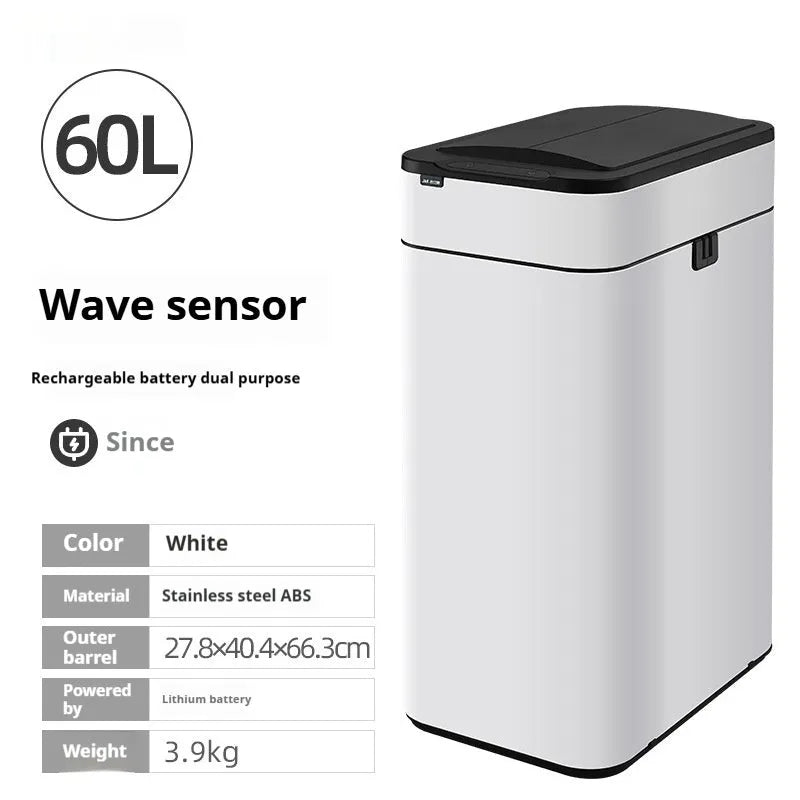 Stainless steel inductive smart trash can with square design and deodorant properties