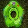 Baby neck swimming ring in green PVC with 40cm outer diameter and adjustable inner collar, floating on water