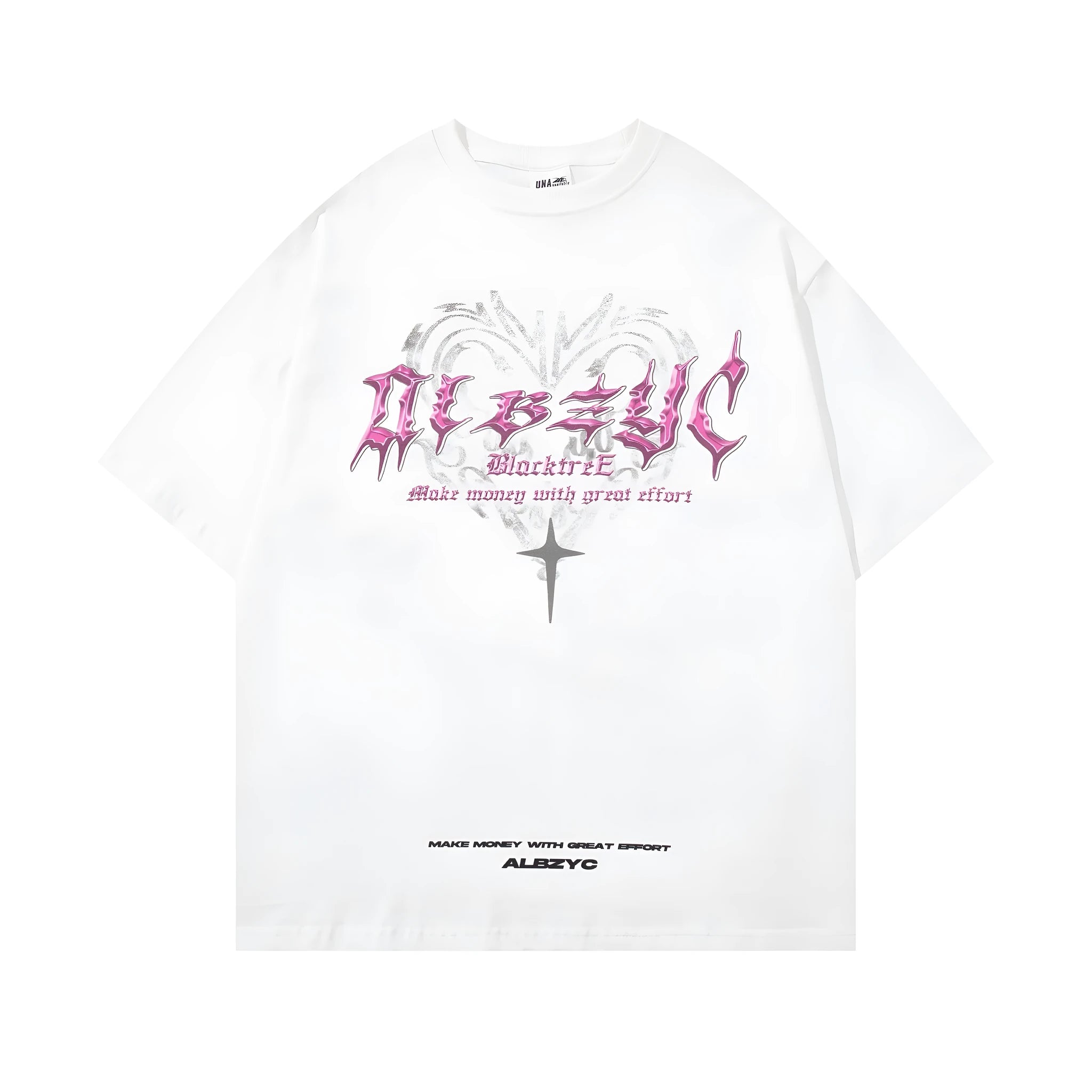 Men's black and white retro printed cotton T-shirt with short sleeves and loose fit