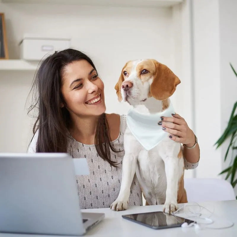 Blank white polyester dog scarf for thermal transfer personalisation in four sizes