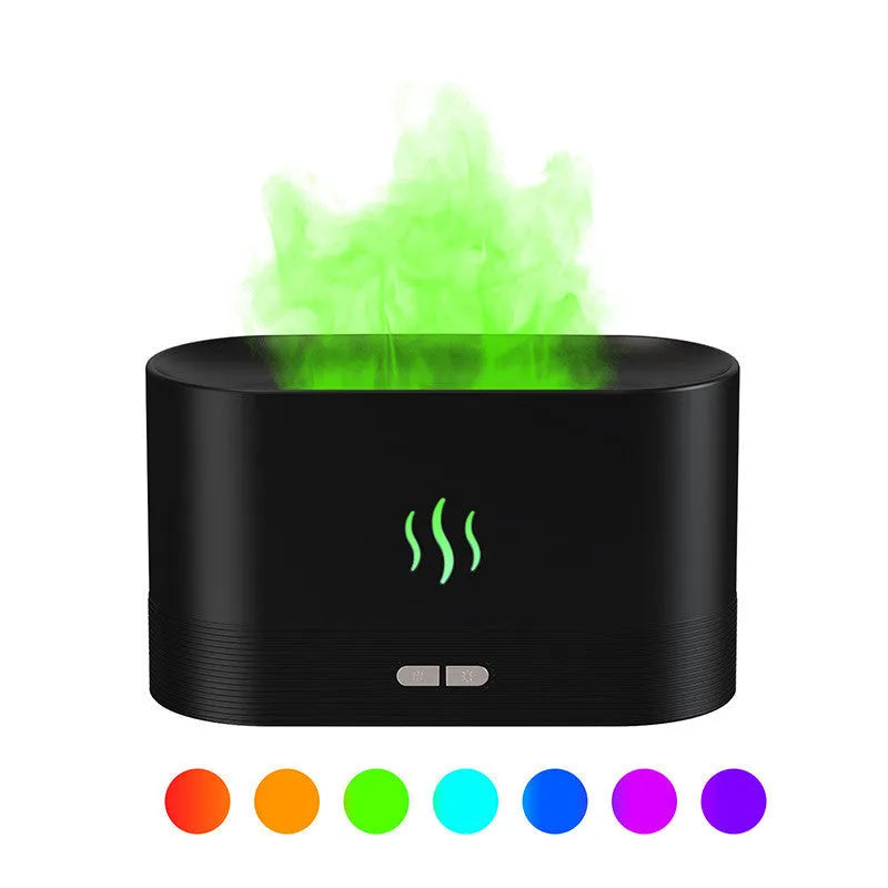 Black square aroma diffuser with flame light effect and mist output