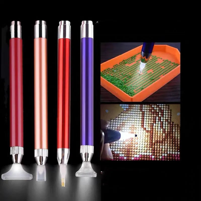 Aluminium alloy luminous diamond painting drill pen with metal frame in blue, gold, and red colour options