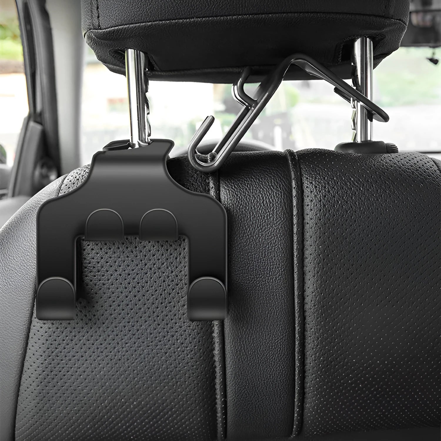 A white ABS plastic car multifunction hook shown as a phone holder and hanging hook.