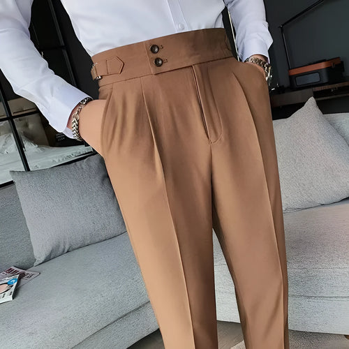 Retro high waist straight leg trousers in black, shown on a model.
