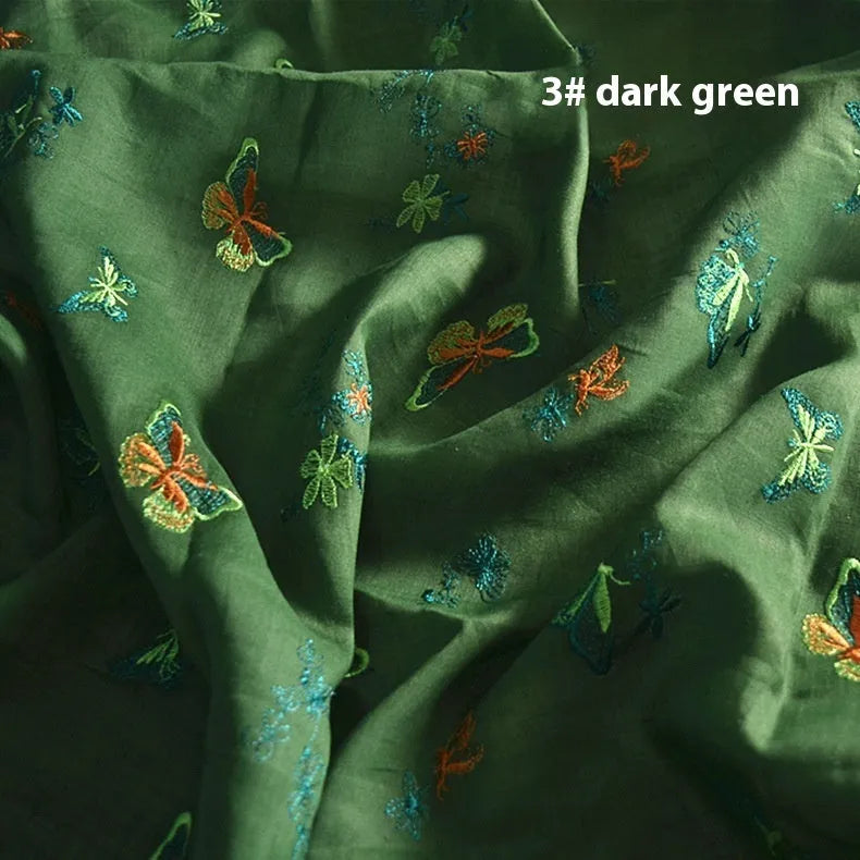 Ramie embroidery fabric for Hanfu sewing projects showing beige, grass green and dark green colour options