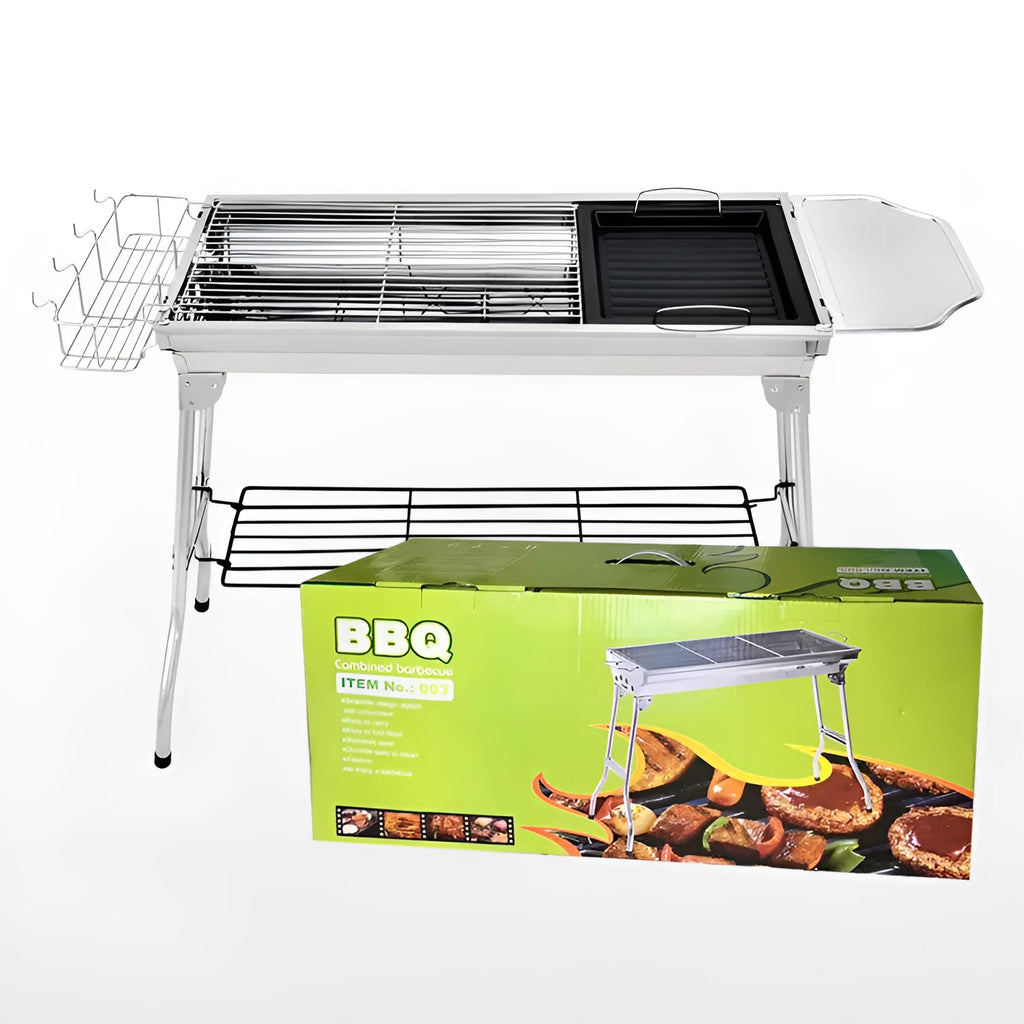 Stainless steel portable folding barbecue oven for outdoor use