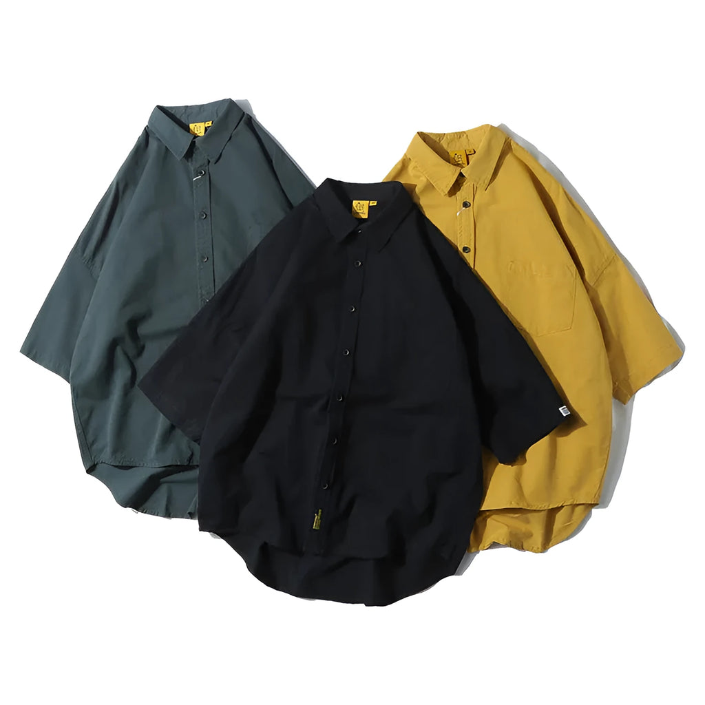 Men's loose-fitting cotton cardigan shirt in summer colours with sleeve length options