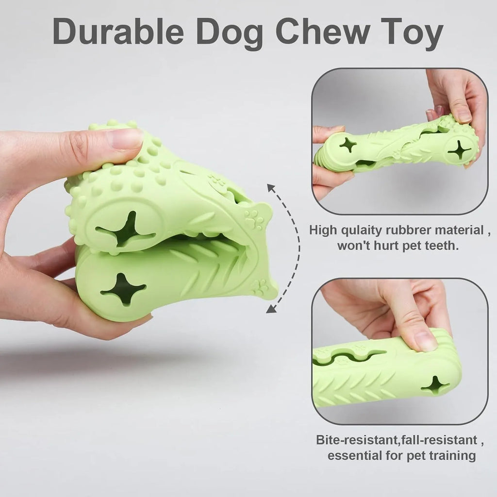 Blue natural rubber bone-shaped dog chew toy on a white background.