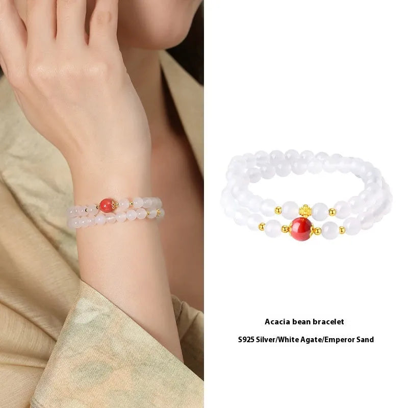 Women's double-layer bracelet with white agate geometric beads