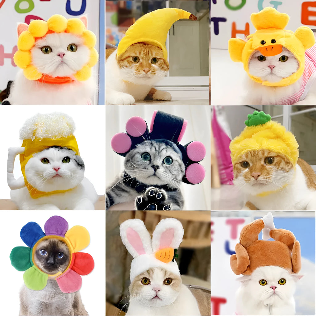 Cloth cat headdress with embroidered sunflower design for pet dress-up occasions