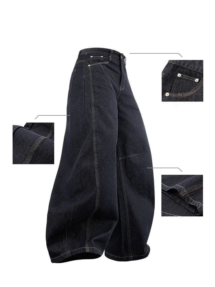 Men's wide leg denim trousers in original cow colour wash with mid waist rise