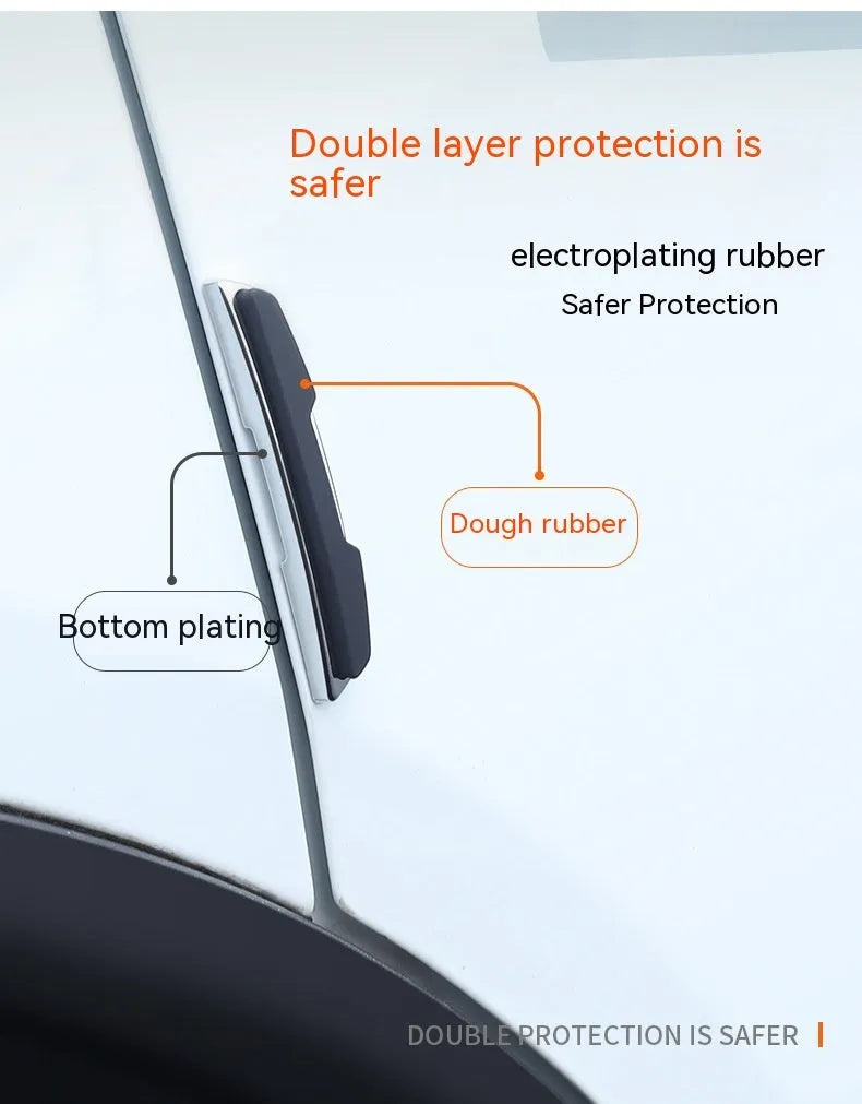 Black car door bumper strip set with four plastic silicone protection strips measuring 9.5 by 2 cm