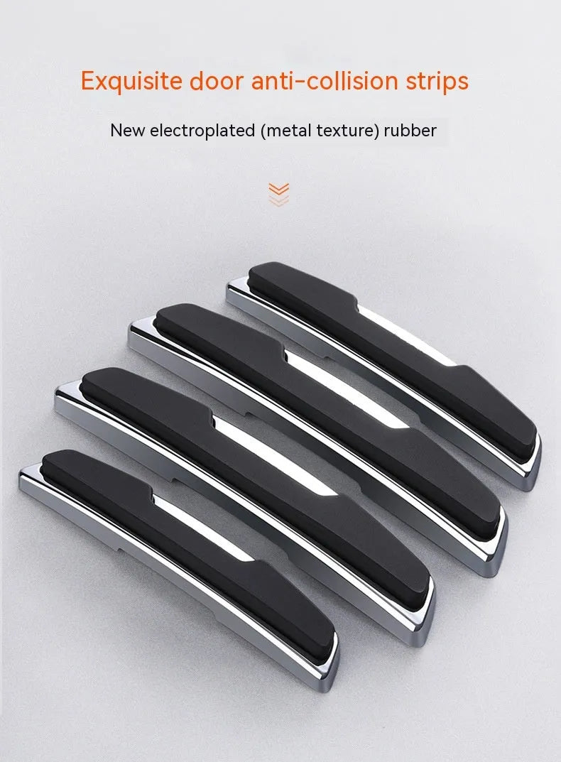 Black car door bumper strip set with four plastic silicone protection strips measuring 9.5 by 2 cm