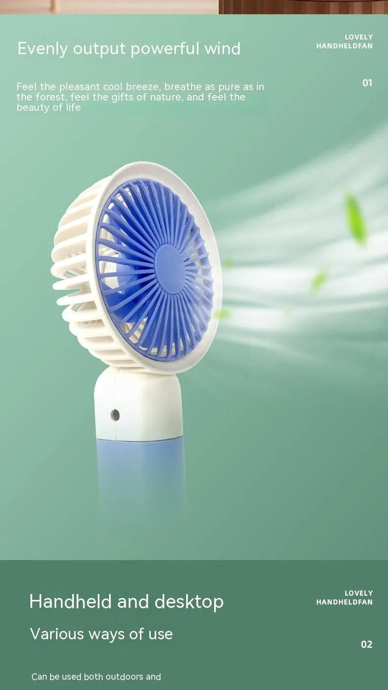 Mini handheld fan with phone holder, plastic blades, USB rechargeable, 16x8x6cm size, pink colour option