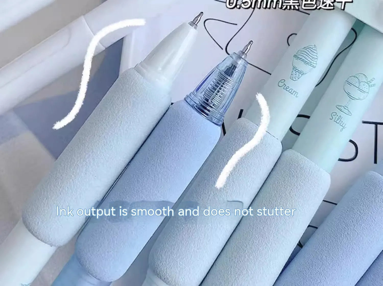 Set of four double-headed ice cream sponge press pens with 0.5mm tips for calligraphy
