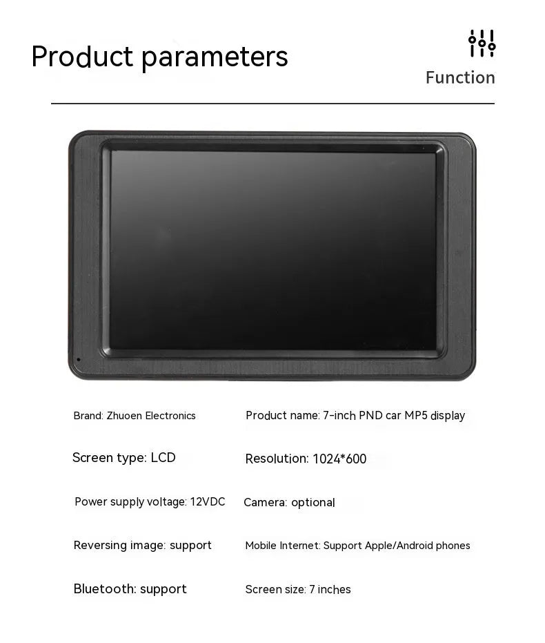 7-inch vehicle MP5 player with LCD screen and mounting bracket for car installation