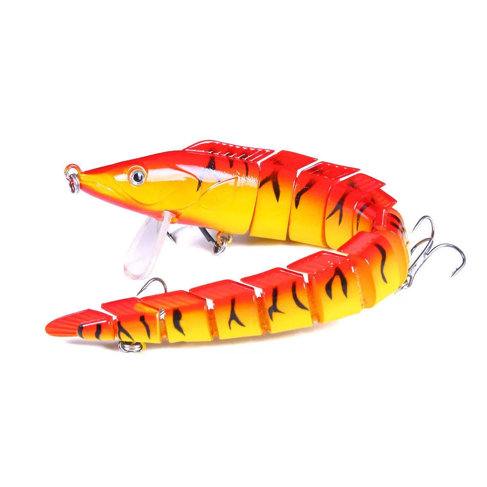 Multi-section simulated fish loach fishing lure showing jointed design and #2 hooks