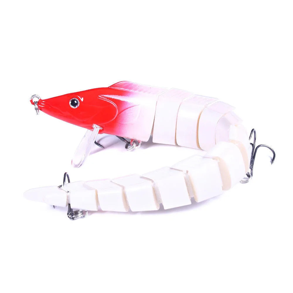 Multi-section simulated fish loach fishing lure showing jointed design and #2 hooks