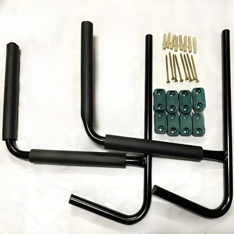 Carbon steel kayak wall hanger storage rack with foam padding, dimensions 43cm wide