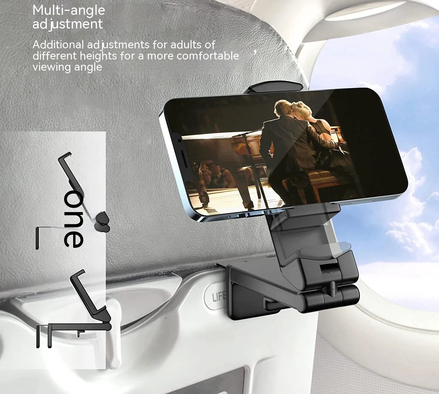 Foldable rotating phone holder in black, green, and grey colours showing 360-degree adjustment