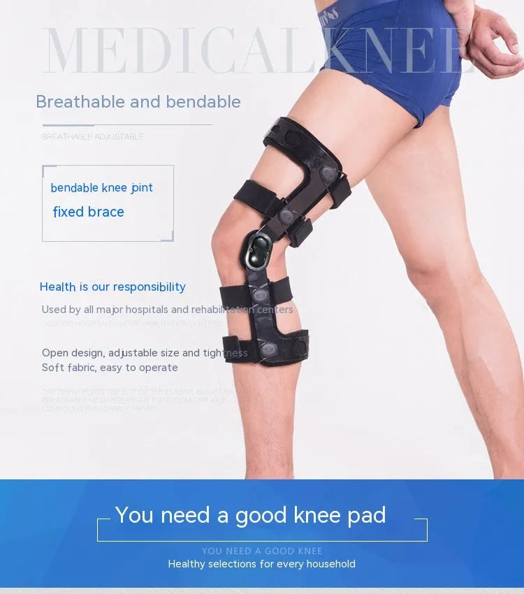 Black knee supporter brace with anterior ligament pad showing left and right variants