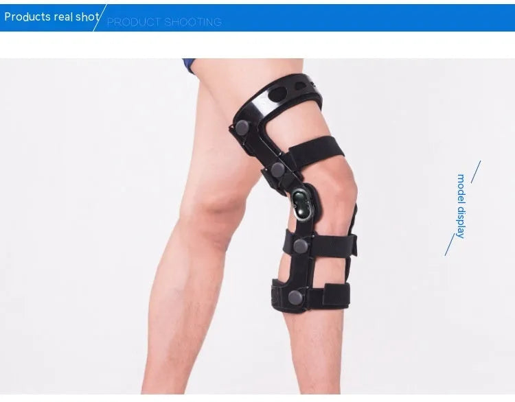 Black knee supporter brace with anterior ligament pad showing left and right variants