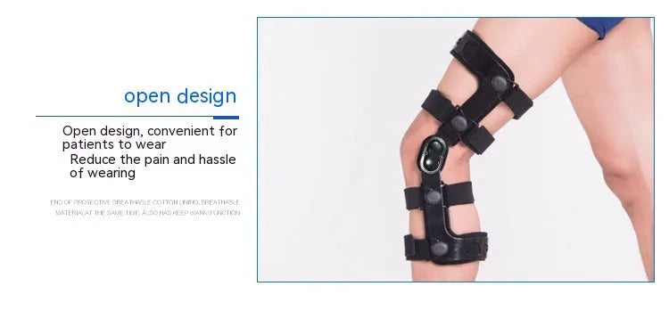 Black knee supporter brace with anterior ligament pad showing left and right variants