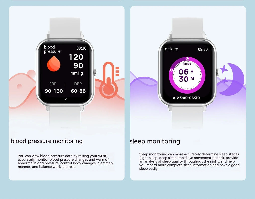 Bluetooth smart watch with heart rate monitor on wrist, shown in black, silver, pink, and khaki colour options.