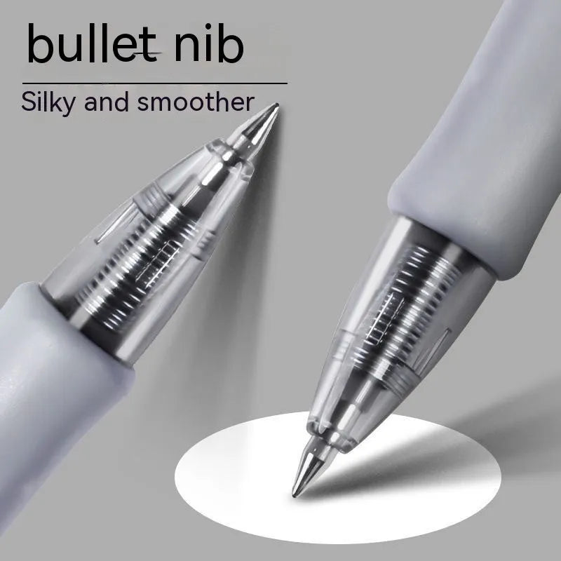 A black, red, or blue refillable gel pen with a 0.5mm tip on a notepad.