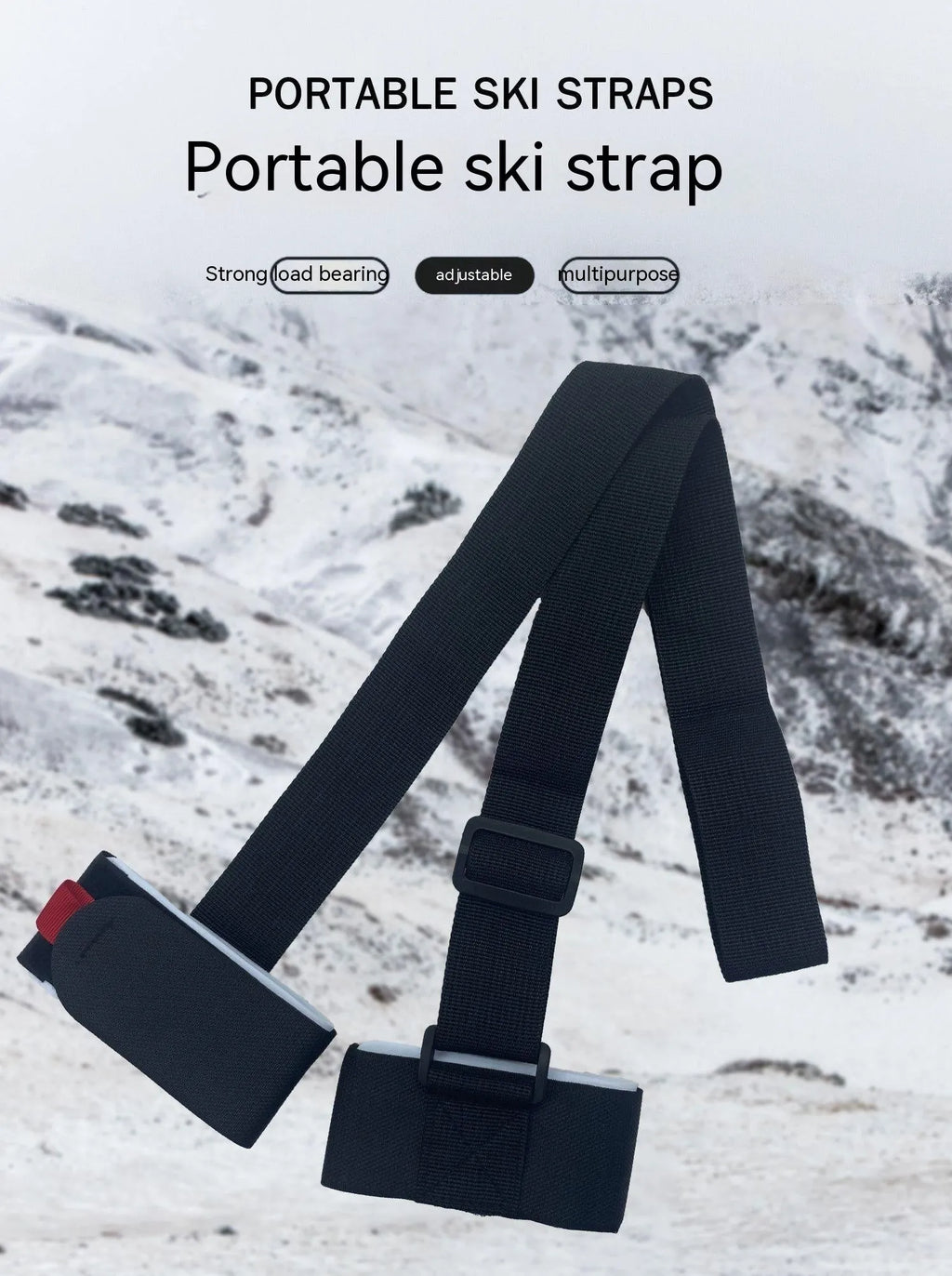 Adjustable skiing bandage strap with hook and loop fastening in four colour options